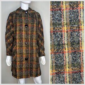 Vintage 1950s Brown Paid Tweed Coat, Ricemor Size Medium